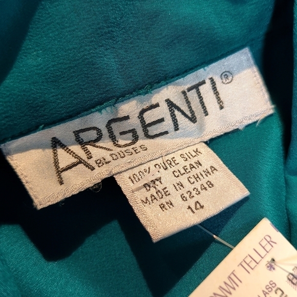 Vintage Bonwit Teller Deadstock Blouse 100% Pure Silk Argenti Green Size 14 - Picture 7 of 11